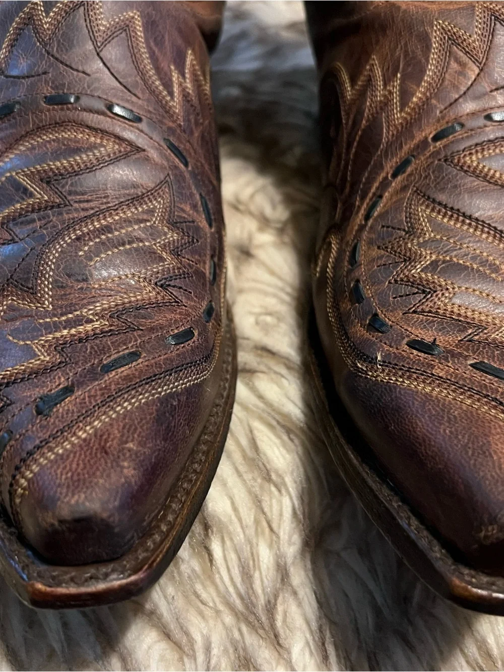 Dan Post Brown Distressed Leather Western Boots with Embroidered Detail Sz 9 D